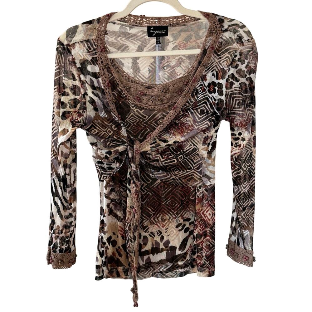 Lynn Ritchie Stunning 2 Piece Top 100% Silk Set Tank Top Long Sleeve Cover - M